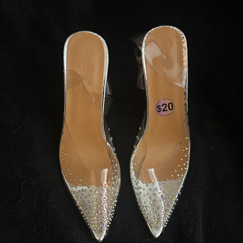 Stylish Rhinestone Embellished Clear Heels